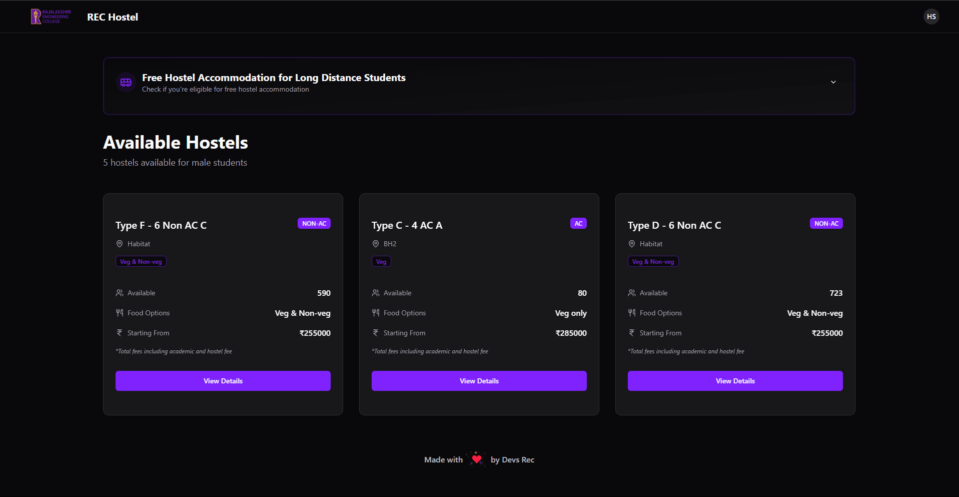 Full-Stack Hostel Management System